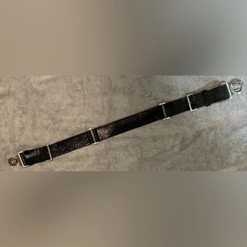 Badgley Mischka Women’s Italian Leather Black Metallic Adjustable Belt